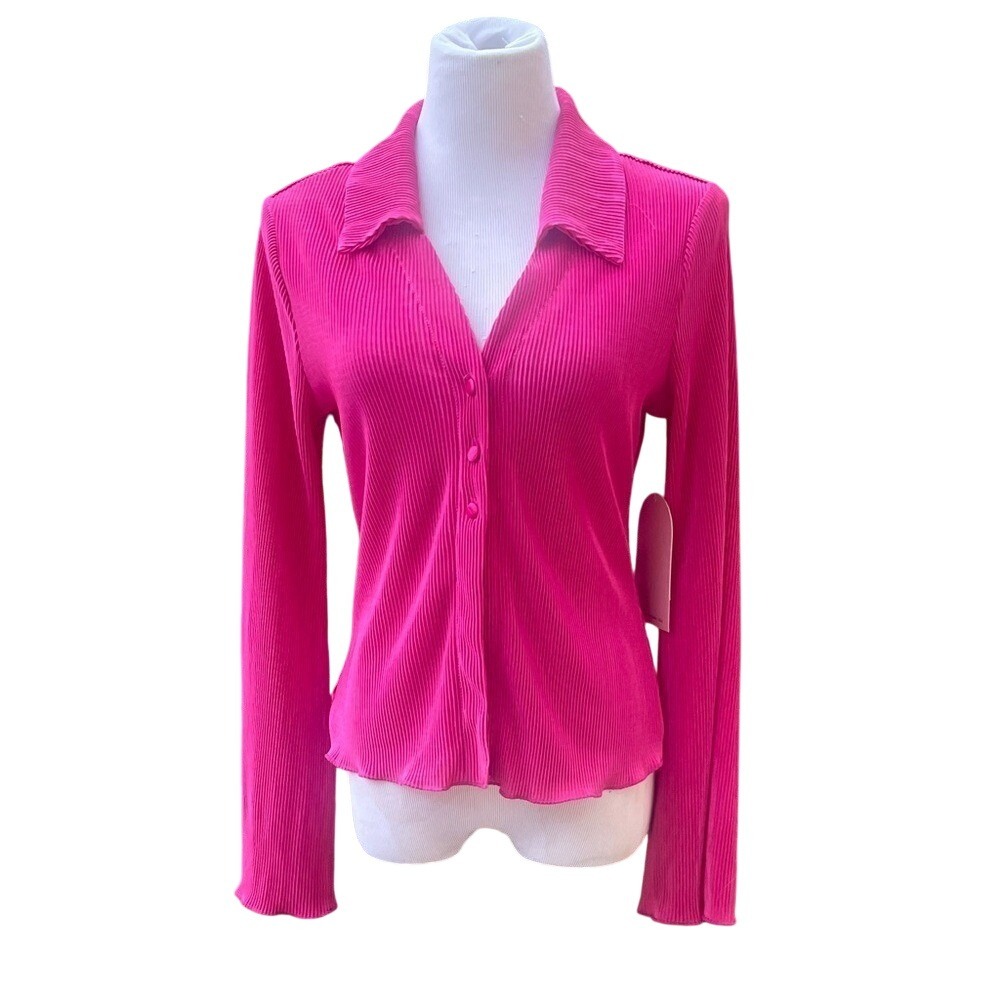 Coco & Shay Top Womens M JTK1135 Hot Pink Button-down Pleated NEW